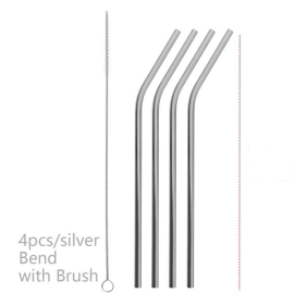 5 Colourful Reusable Stainless Steel Straws w/Brush