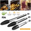 3Pcs Kitchen Tongs Stainless Steel Locking Food Tongs with Silicon Tips BPA Free Non-Stick BBQ Locking High Heat Resistant