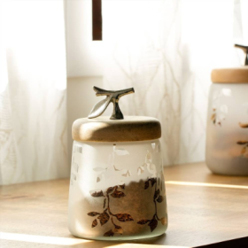 Twigy Frosted Glass Jar With Wooden Lid - 4.9X4.9X7.4