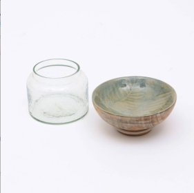 Glass Nut Jar With Wooden Bowl-Shaped Lid