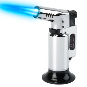 Culinary Butane Torch Lighter Refillable Blow Torch Flame Adjustable Flame Kitchen Cooking BBQ Torch w/ Fire Lock (Gas Not Included) (Option: CookBlowTorchSilver)